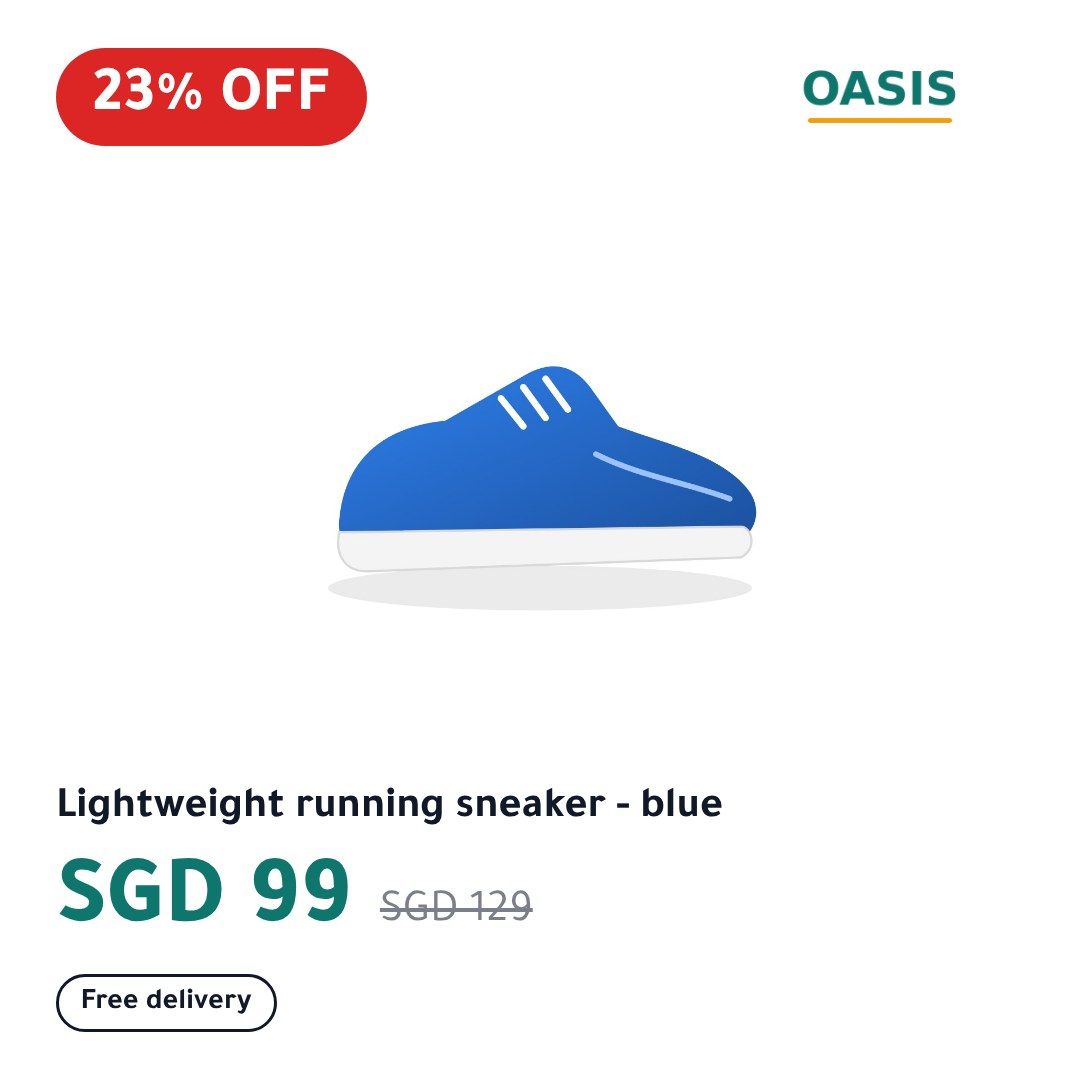 The Sale template on a sample product, Square 1:1, in English